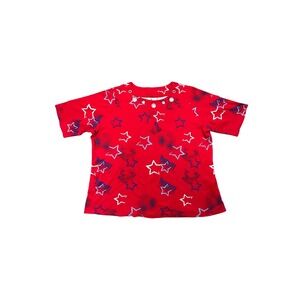Quacker Factory Red Patriotic Star Print Rhinestone Grommet Top XL Womens